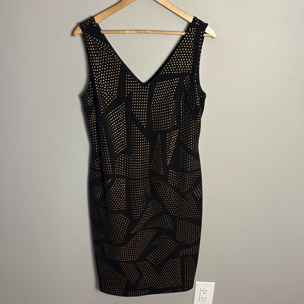 NWT Joesph Ribkoff Black Gold Short Dress V-Neck Sleeveless Women's Size 12
